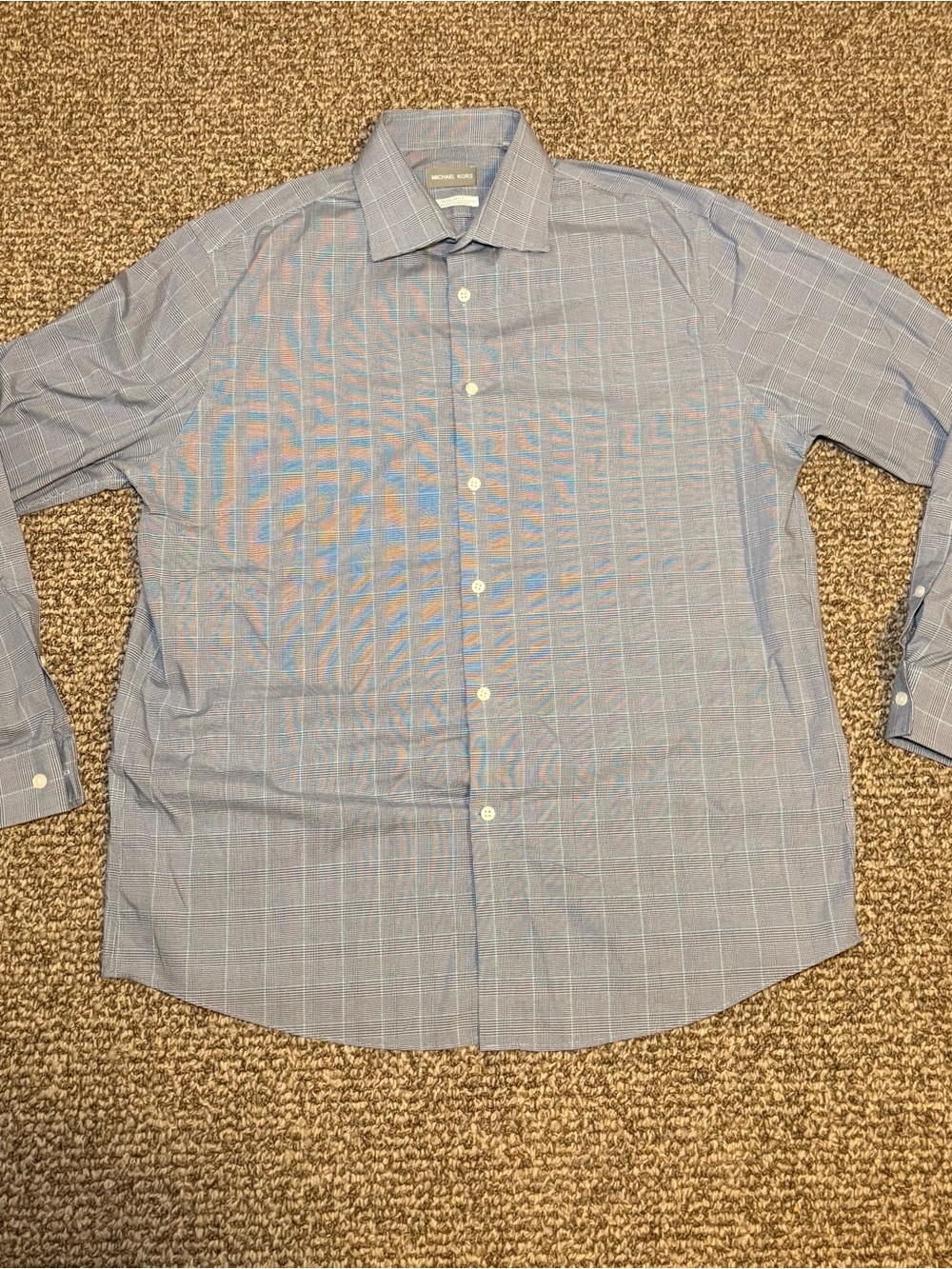 Michael Kors Men's Light Blue Windowpane Dress Shirt